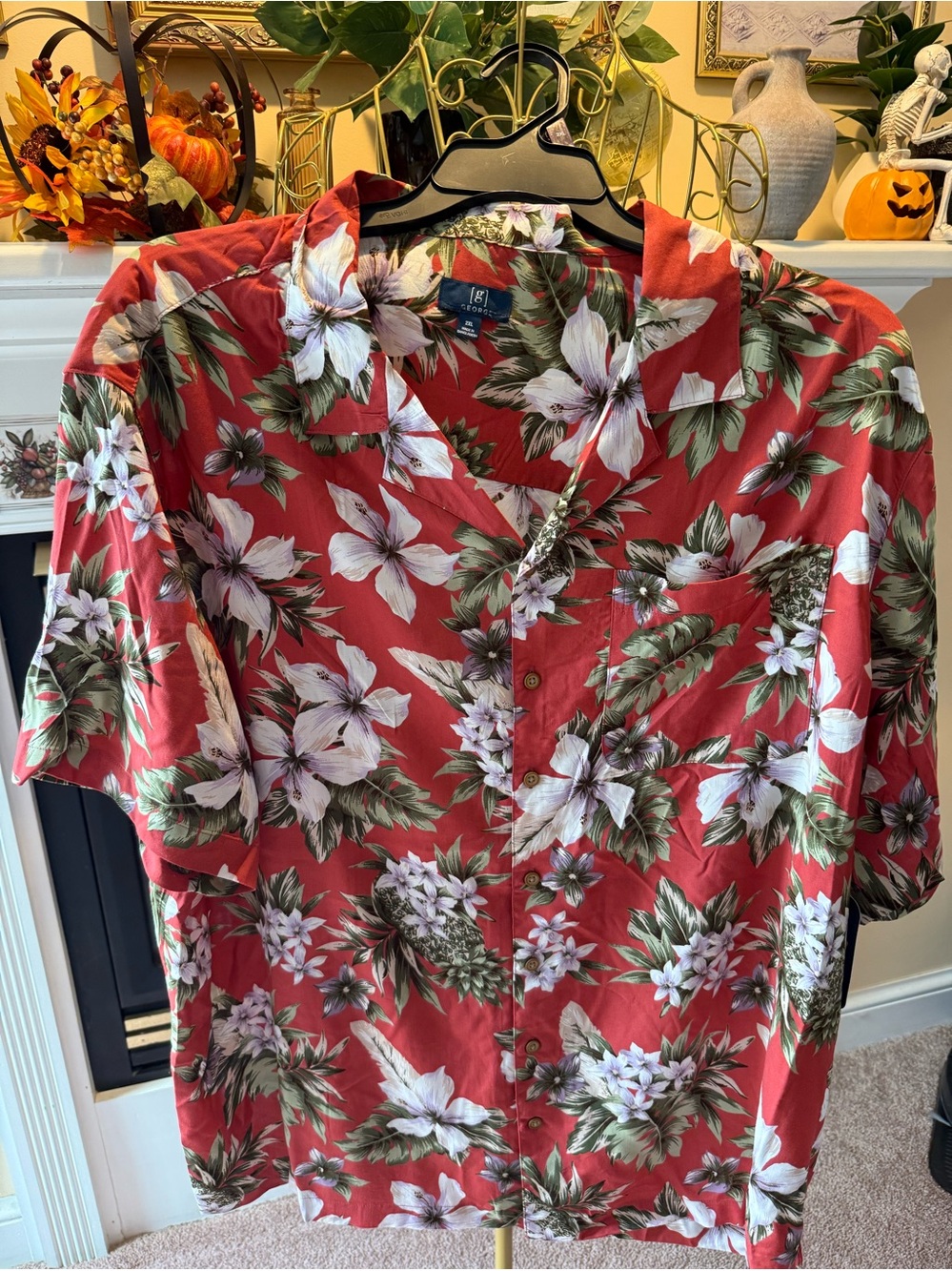 Men’s 2xl lightweight Island Breeze Floral Button-Up Top - red brick NWT